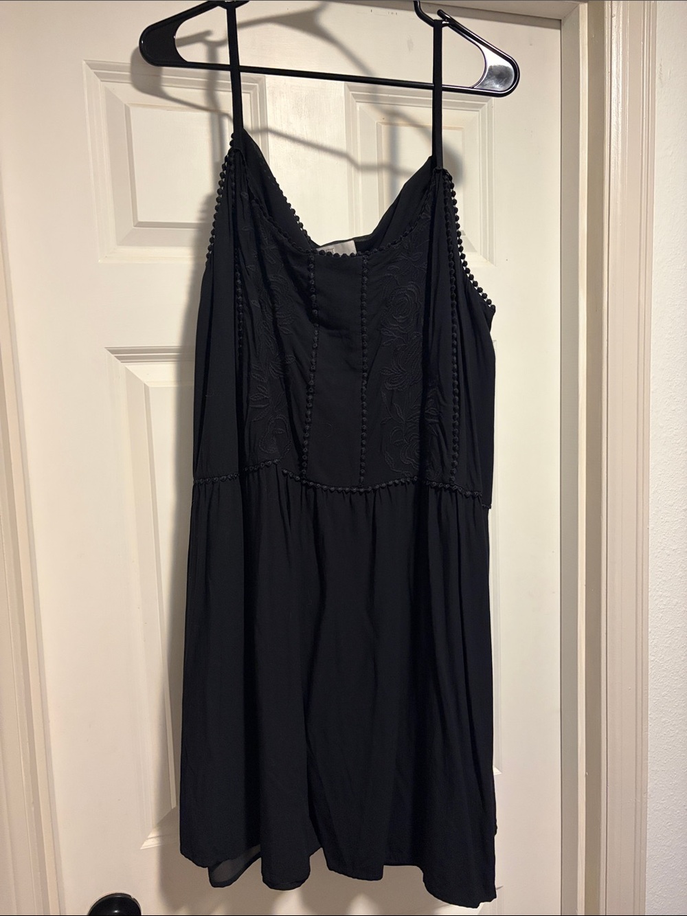 Black Spaghetti-Strap Dress with embroidered details - Loft